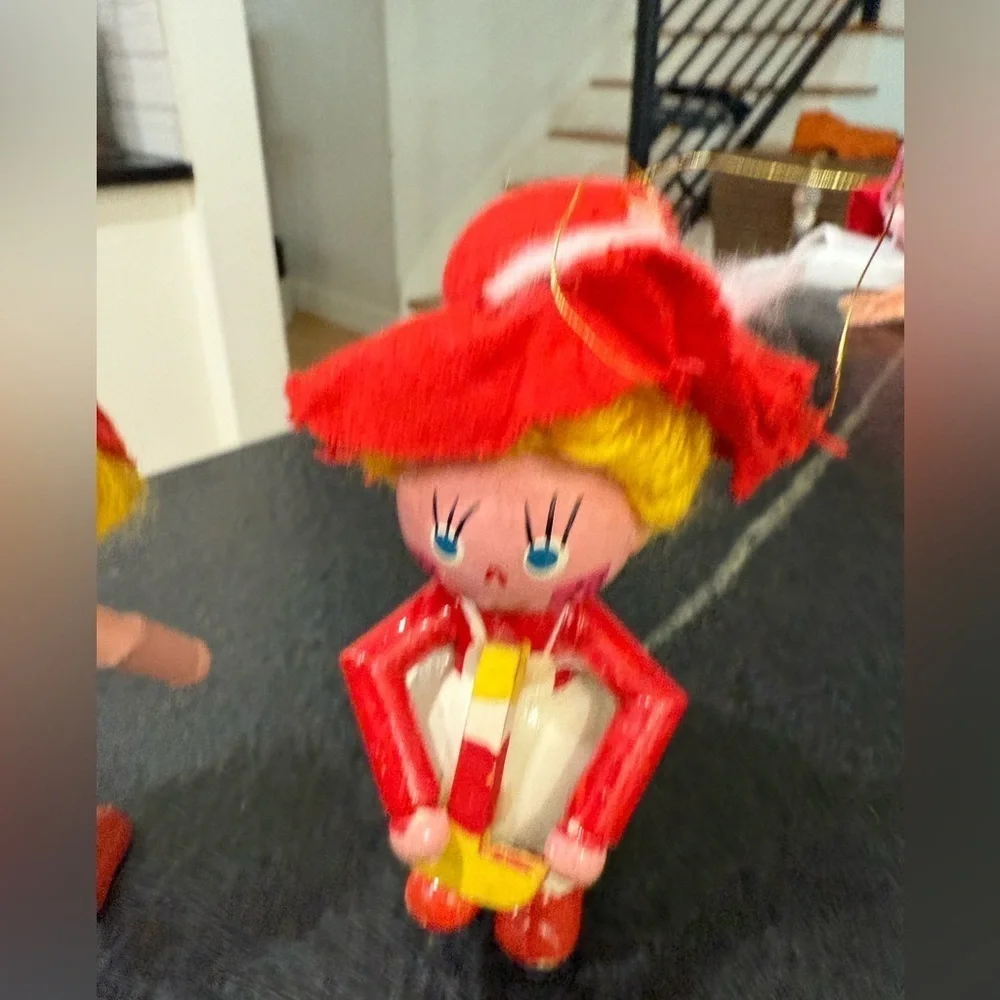 3 Vintage Wooden Doll Holiday Christmas Ornaments Made‎ in Taiwan
